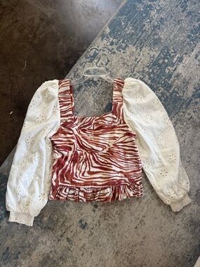 Anthropologie Long sleeve eyelet tiger blouse